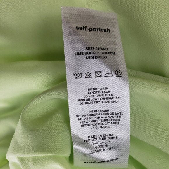 Self Portrait Boucle Chiffon Pleated Midi Dress Womens 6 Lime Tweed Belted NEW - Picture 14 of 16